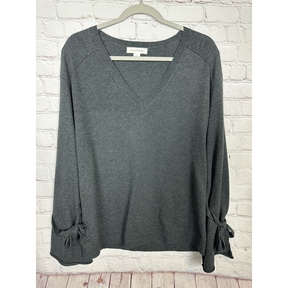Treasure & Bond Women's gray V-neck lightweight viscose blend sweater,‎ sz S EUC